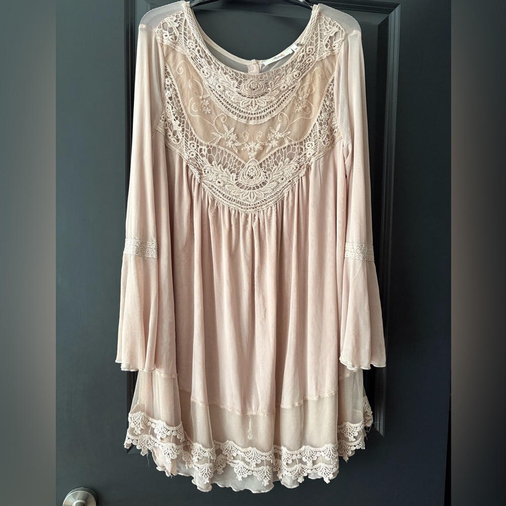 Lace Yoke Boho Dress - Cream Color